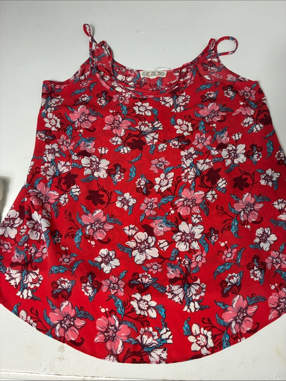 Pink Rose Large Red Floral Print Strappy Camisole Tank Top
